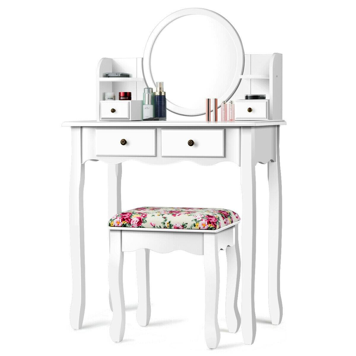 Front. Ecooso - Round Mirror Makeup Vanity Desk with Adjustable Angle and Small Space-Friendly Design - White.