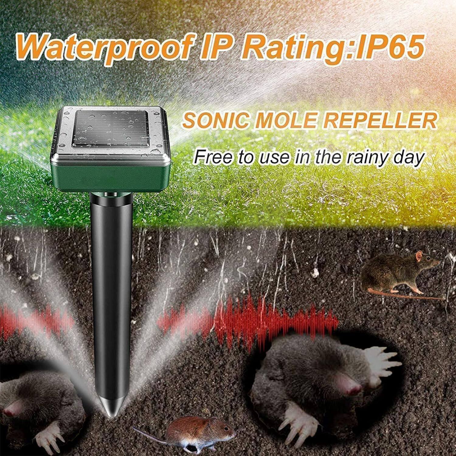 Waterproof IP Rating: IP65

SONIC MOLE REPELLE

Free to use in the rainy day