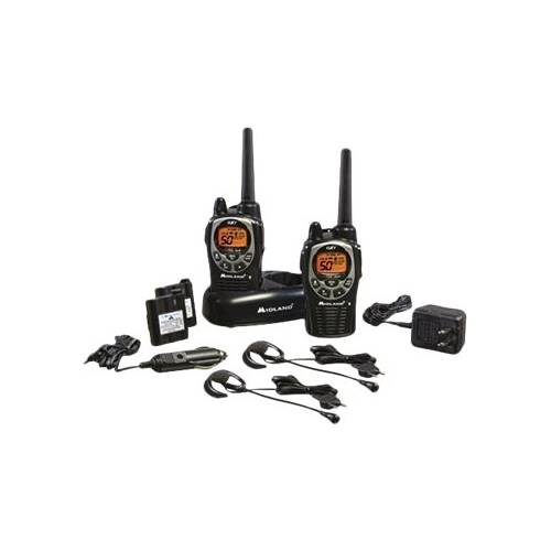 Left View: Cobra - Pro Business 42-Mile, 22-Channel FRS 2-Way Radios with Surveillance Headsets (Pair) - Black