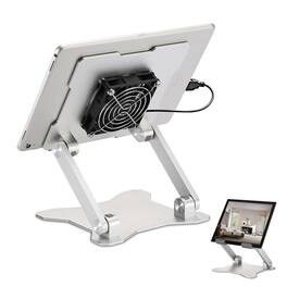 HongFei - Surface Pro Stand, iPad Cooler, Aluminum Cooling Pad, Sturdy Tablet Stand Holder with Quiet Fan for Tablets - Silver