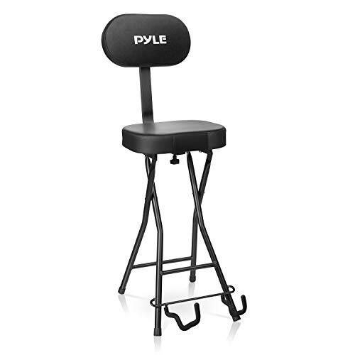 Front. Pyle - Pyle Adjustable Guitar Seat with Built-In Stand -  EVA Foam Padded Cradles - Removable Backrest.