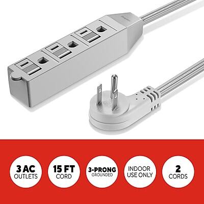 3 AC Outlets  
15 FT Cord  
3-Prong Grounded  
Indoor Use Only  
2 Cords