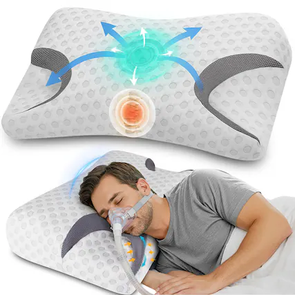 Front. Fabibe - Cpap Pillow For Side Sleepers - Fits All Mask Types Adjustable Memory Foam With Contoured Cutouts & Reduces Air - White-Large-25.2"Lx14.9"Wx(4.7"/4.1")H.