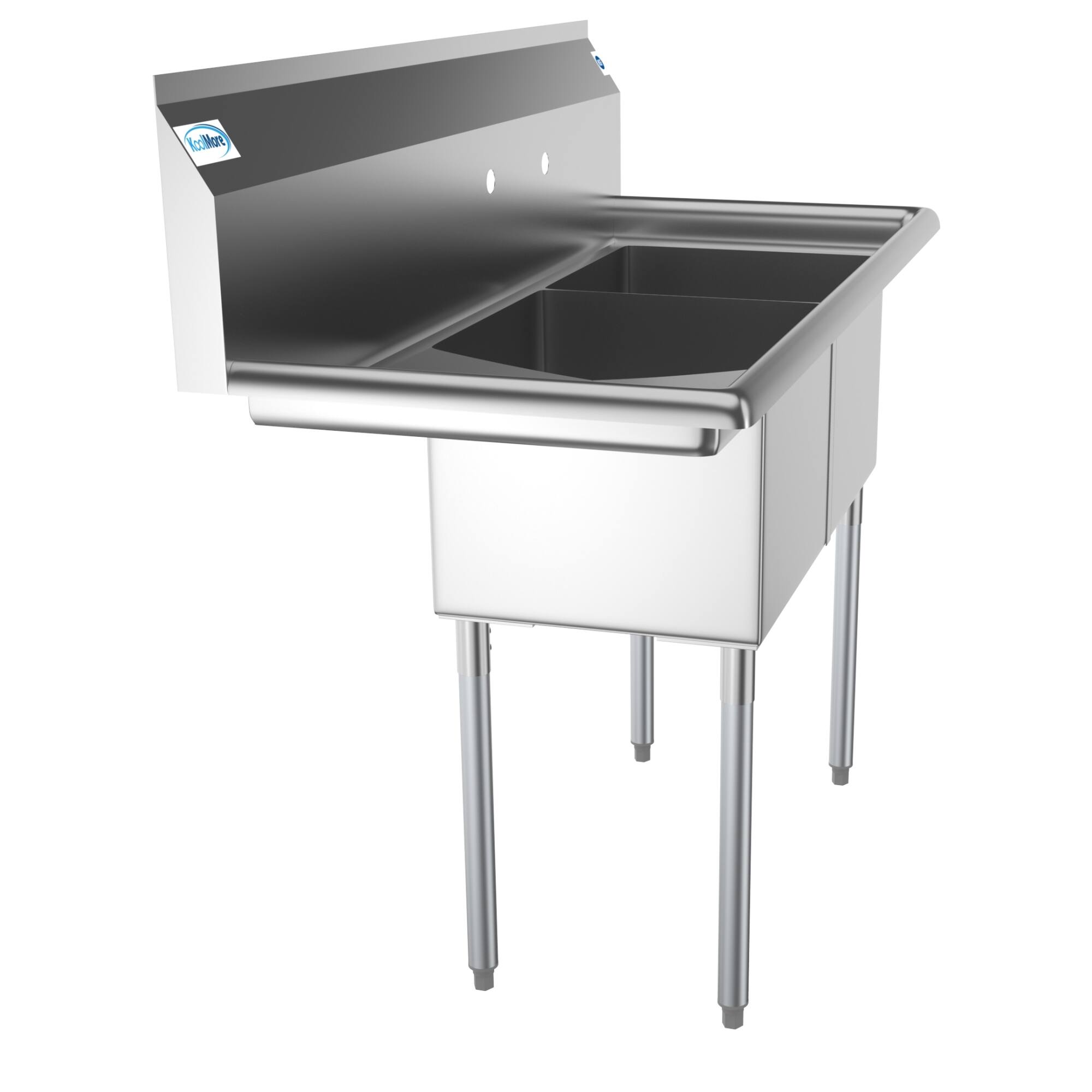 Alt View 1. Koolmore - 48 in. Two Compartment Stainless Steel  Sink with 2 Drainboards, Bowl Size 15"x 15"x 12" SB151512-15L3. - Stainless Steel.