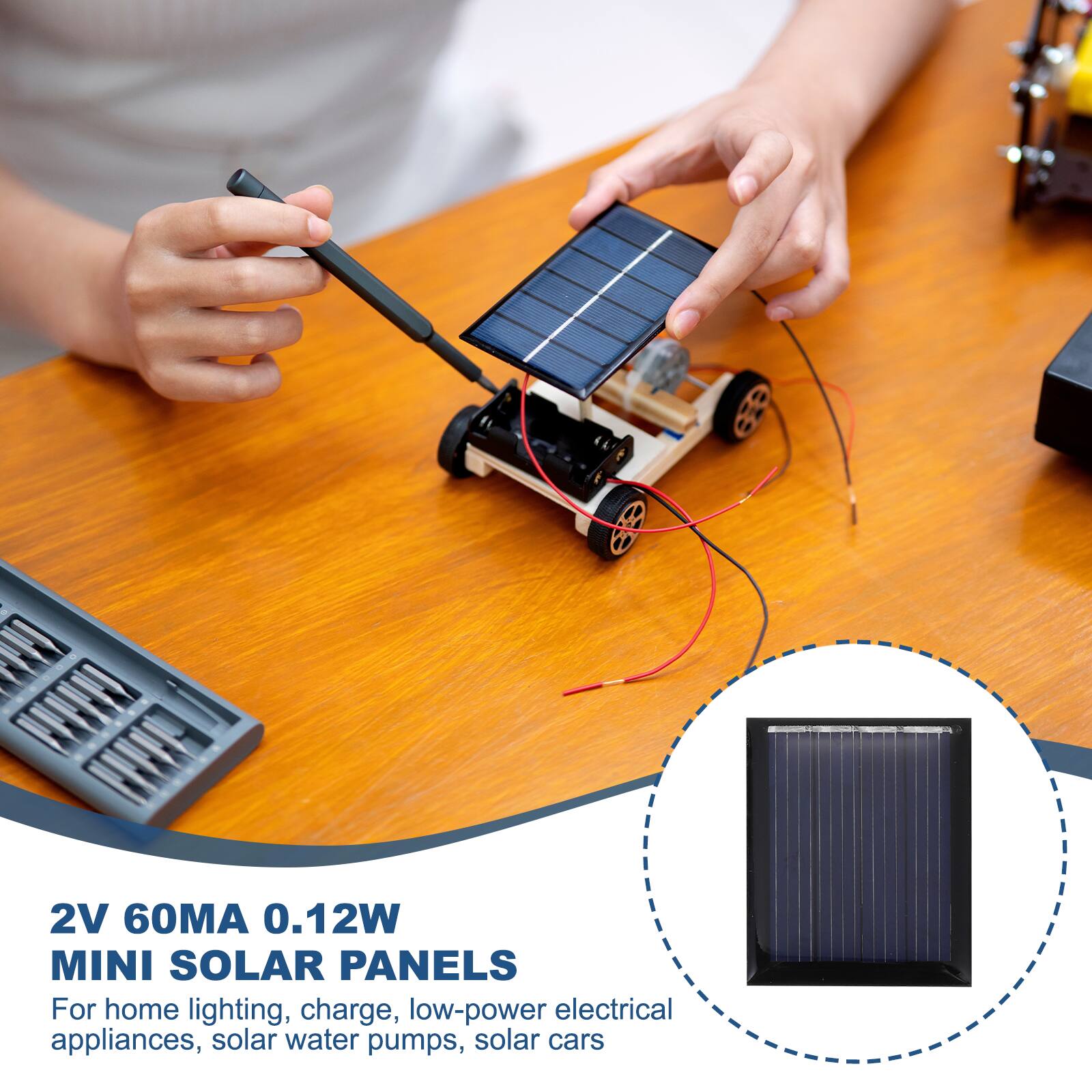 2V 60MA 0.12W MINI SOLAR PANELS

For home lighting, charge, low-power electrical appliances, solar water pumps, solar cars
