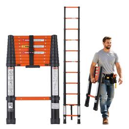 VEVOR - Telescoping Ladder, 10.5 ft Extension Ladder One-Button Retraction, Heavy-Duty 330 lbs Capacity, for Home Repairs - Black;Orange