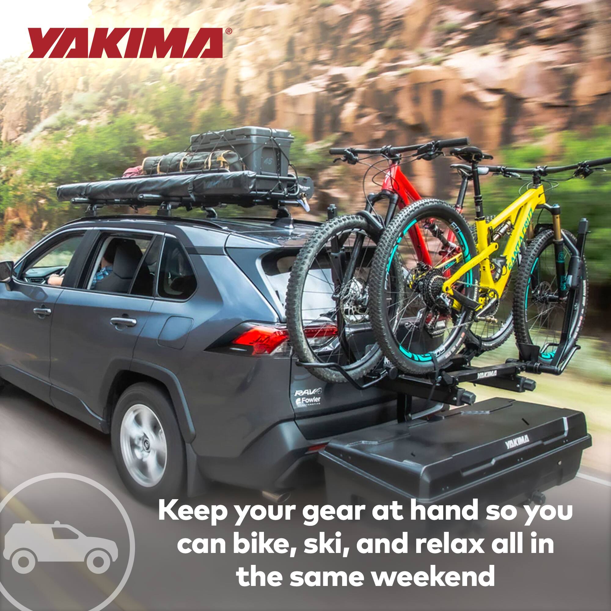 YAKIMA

Keep your gear at hand so you can bike, ski, and relax all in the same weekend