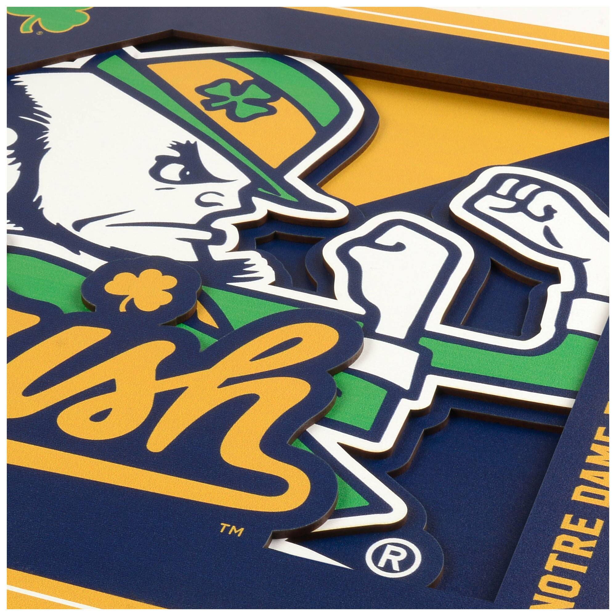 The text on the image can be grouped and corrected as follows:

- "Irish"
- "TM"
- "NOTRE DAME"
- "®"