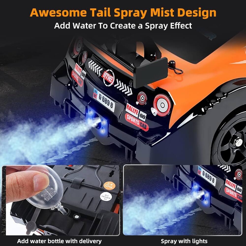 Awesome Tail Spray Mist Design  
Add Water To Create a Spray Effect  

TALIVTE B8  
IME SP0ITE M b I7 G-689-8 RALLYE B8 SPORTS CAR 2 2.4 4 GHz  

Add water bottle with delivery  
Spray with lights