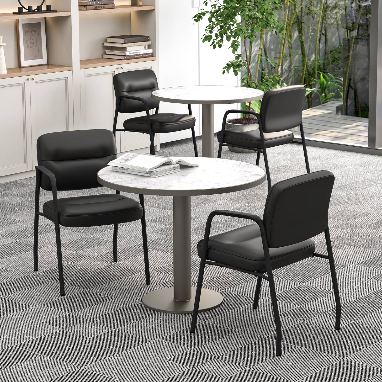 Alt View 1. Ecooso - Waiting Room Guest Chair Set of 2 Upholstered Reception Chairs with Mixed PU Leather and Integrated Armrests - Black.