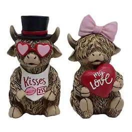 FC Design - 2-PC Set 4.25"H Highland Cow Couple Figurine Statue Office Desk Tabletop Home Decor Gift - Multi-Color