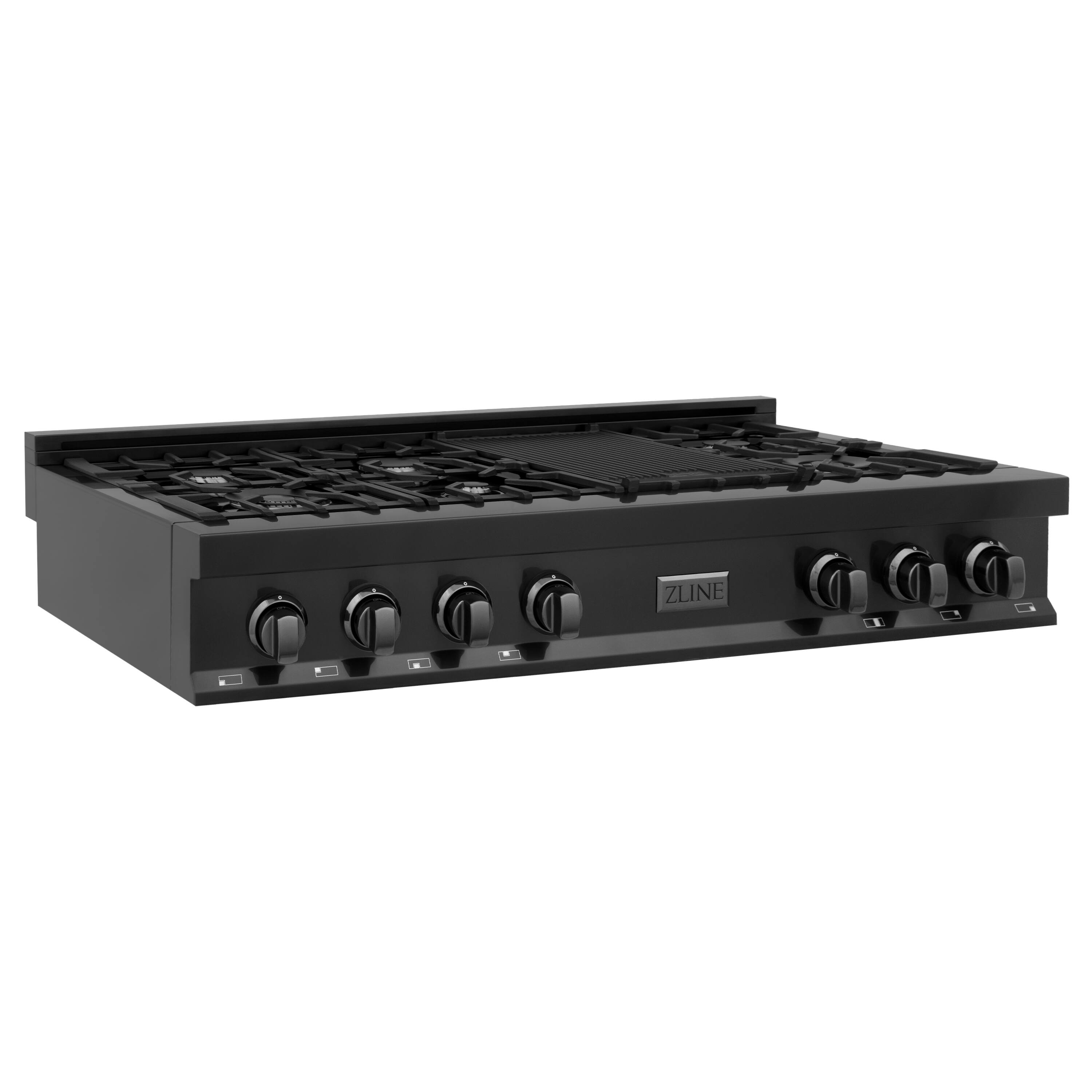 Left. ZLINE - ZLINE 48 in. Classic Gas Rangetop with 8 Burners and Porcelain Cooktop in Black Stainless Steel (RTB-48) - Black stainless steel.
