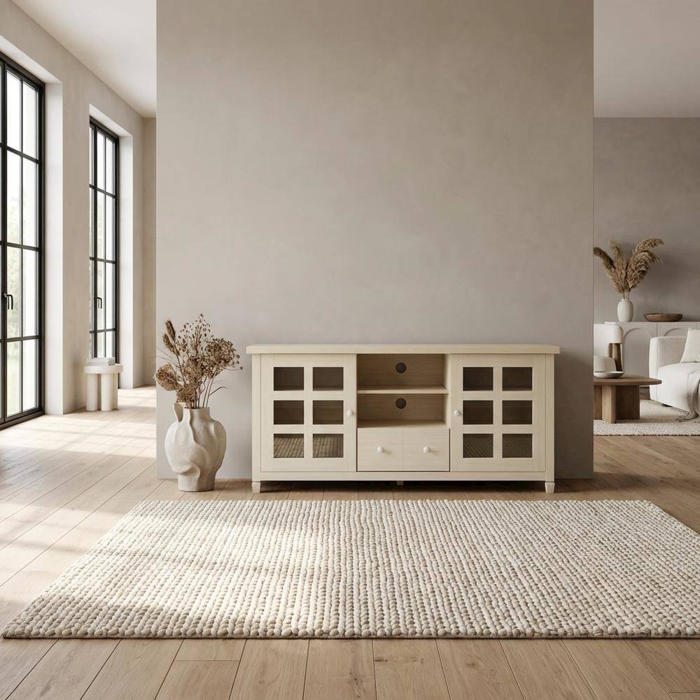 Alt View 2. FurniFact - Beige Wooden TV Stand with Storage Cabinets and Shelves for Up to 65-Inch TVs - Black.