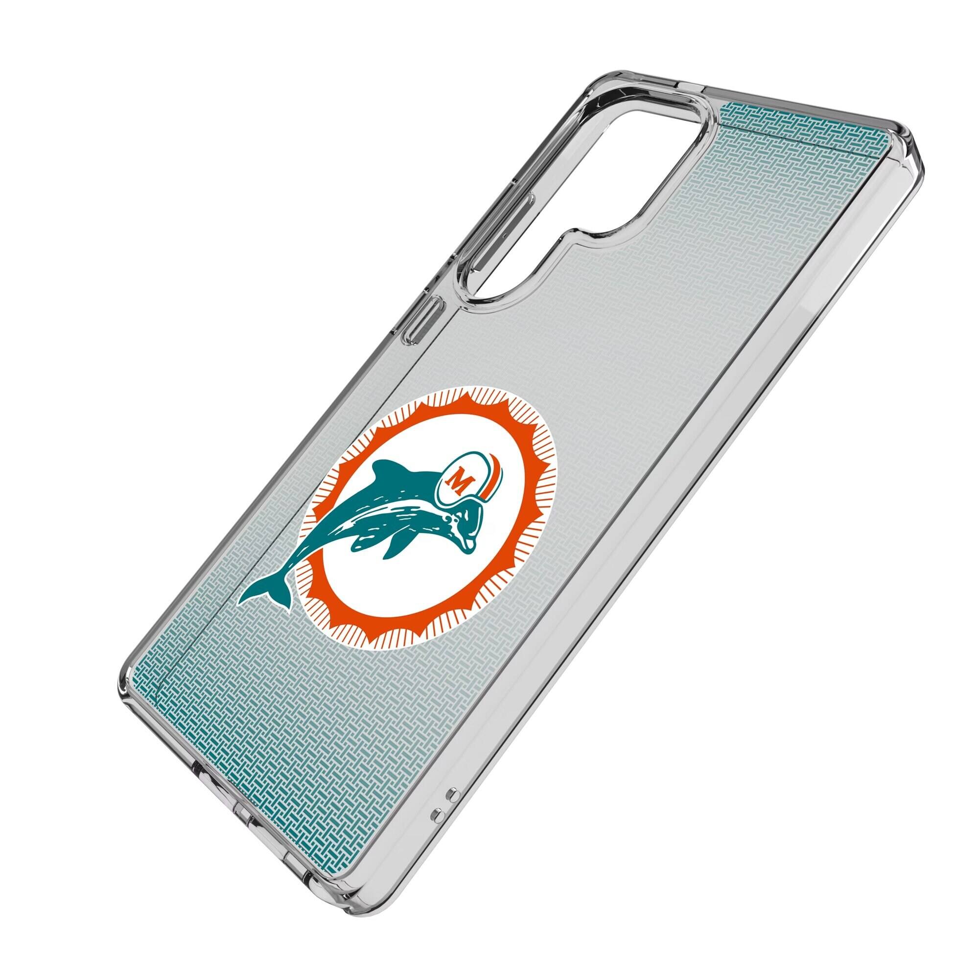 Alt View 1. Keyscaper - Miami Dolphins Linen Logo Galaxy Clear Case - S22 Plus - Multicolor.