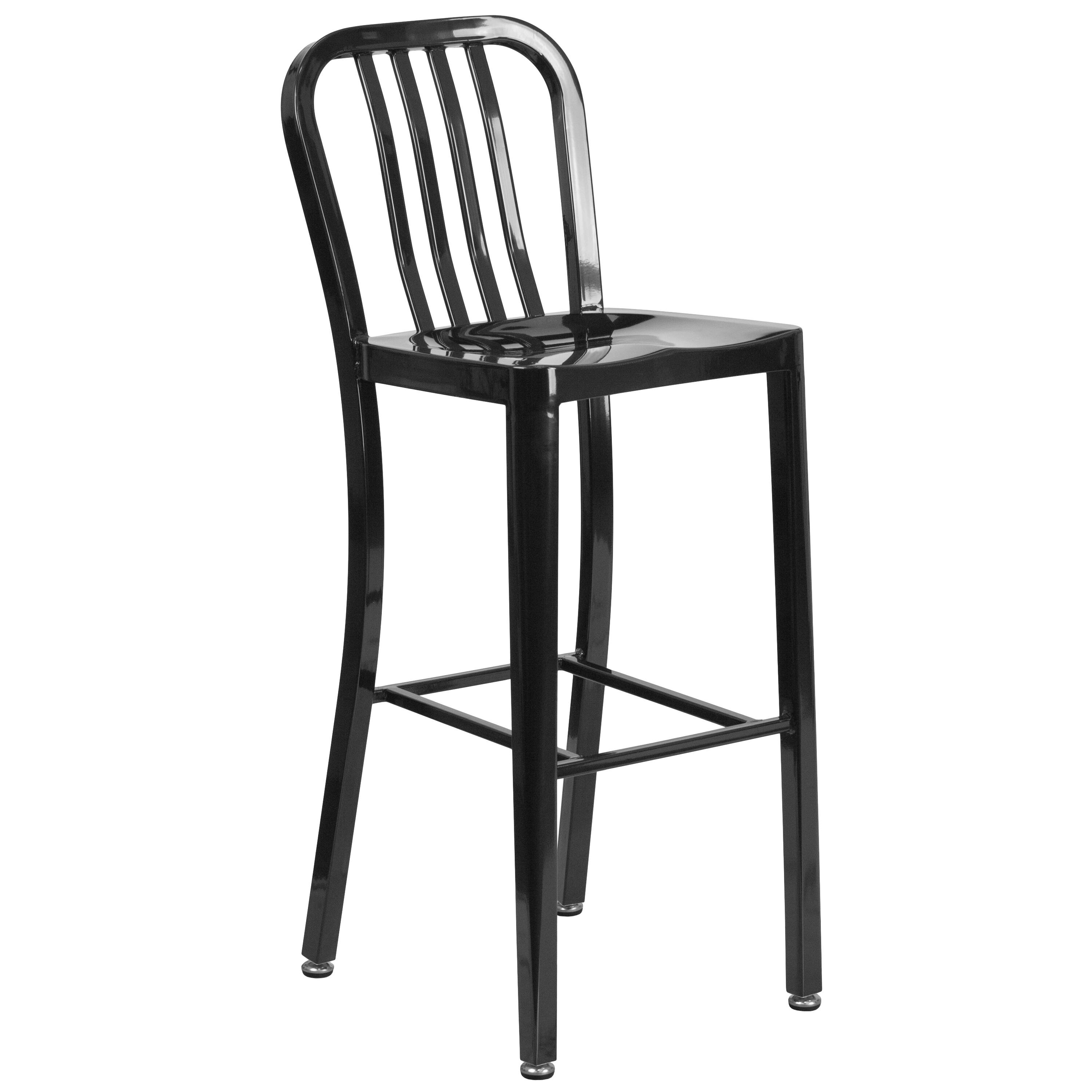 Alt View 4. Emma + Oliver - Commercial 30" Round Metal Indoor-Outdoor Bar Table Set & 4 Slat Back Stools - Black.