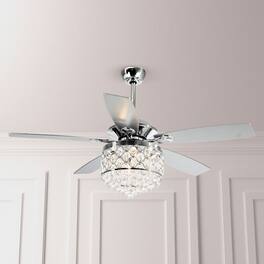 Parrot Uncle - 52" Modern Silver 5-Blade Crystal Ceiling Fan with Remote Control - Chrome