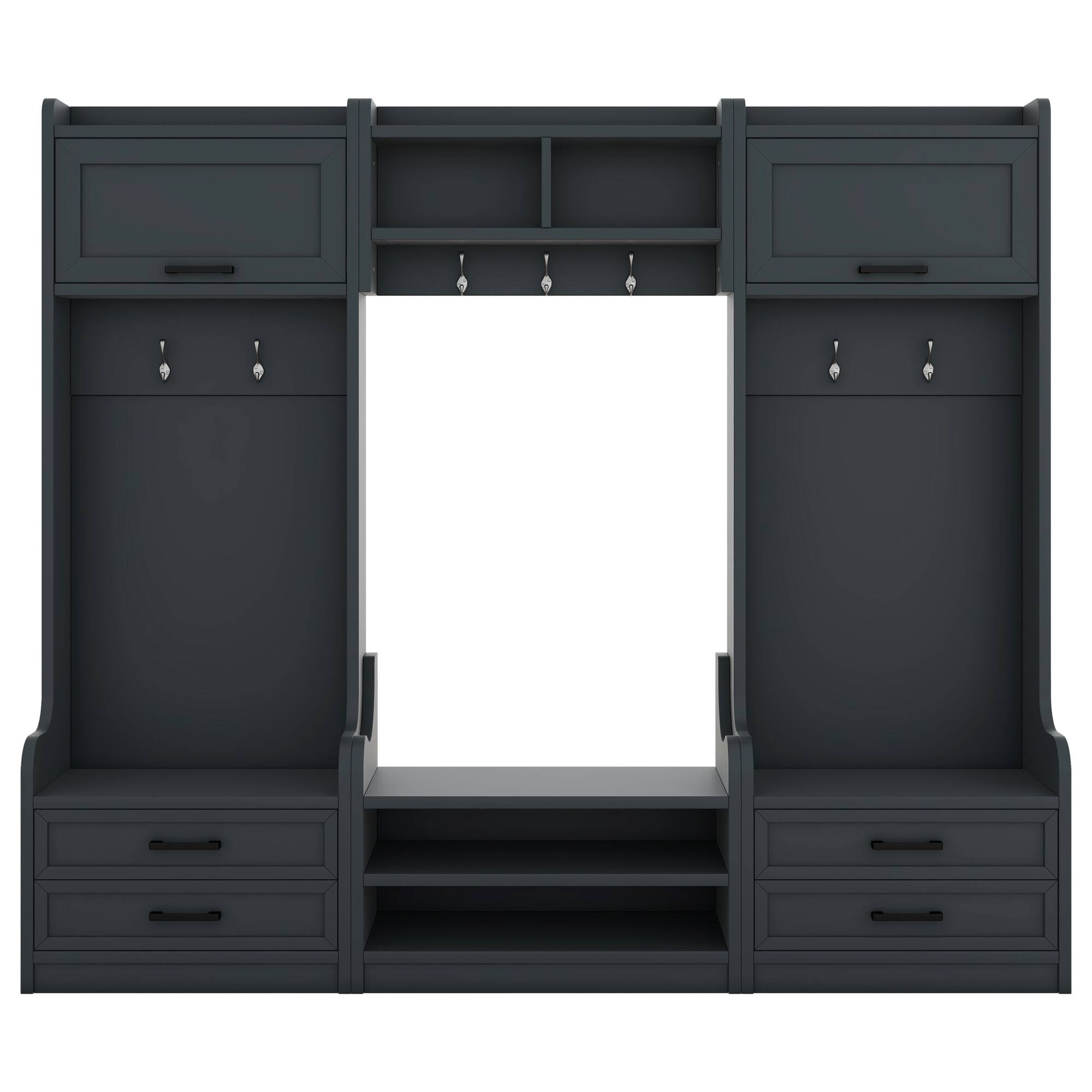 Back. Whisen - 4-in-1 Detachable Hall Tree with Storage Bench, Entryway Coat Rack with Drawers and Cabinets - Antique Blue.