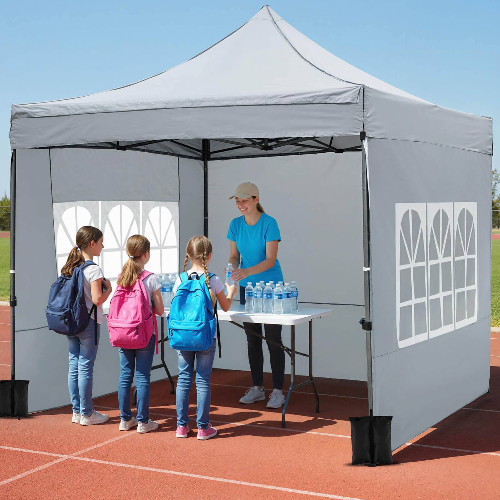 Alt View 3. Costway - Costway 10 x 10 FT Pop up Canopy Tent with Sidewalls & Awning, Wheeled Bag, Sandbags, Stake - Gray.