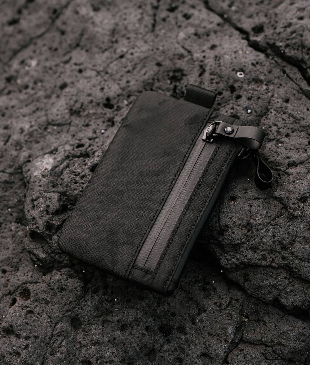 Angle. ALPAKA - Zip Pouch RFID Wallet Pouch, Slim Card Holder for Cash/Cards/Coins, YKK AquaGuard Zippers - Black Ultradyne 100D.