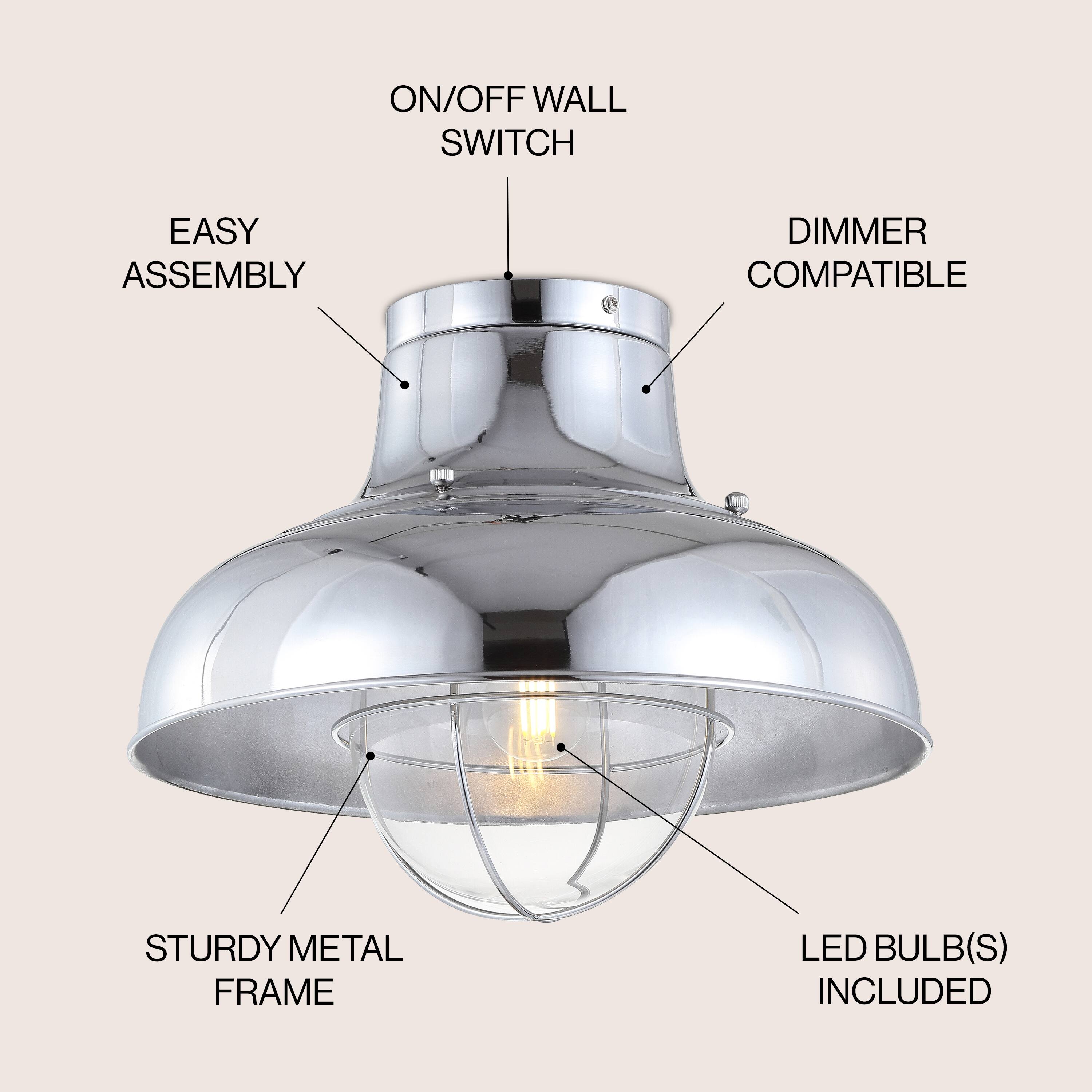 ON/OFF WALL SWITCH  
EASY ASSEMBLY  
DIMMER COMPATIBLE  
STURDY METAL FRAME  
LED BULB(S) INCLUDED