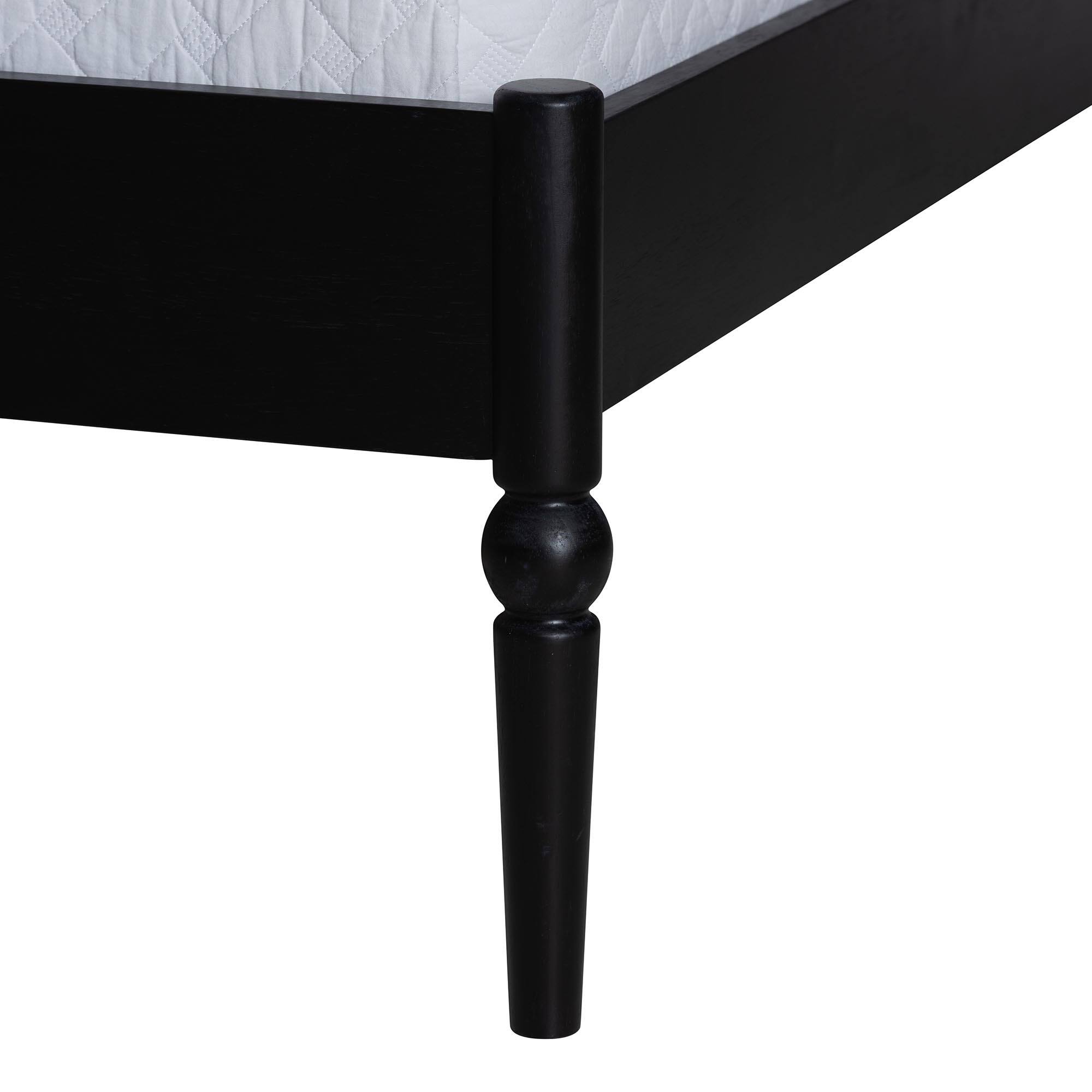 Alt View 1. Baxton Studio - Brantley Spindle Platform Bed - Farmhouse Bed Frame with Scalloped Headboard and Turned Posts, Queen - Black.