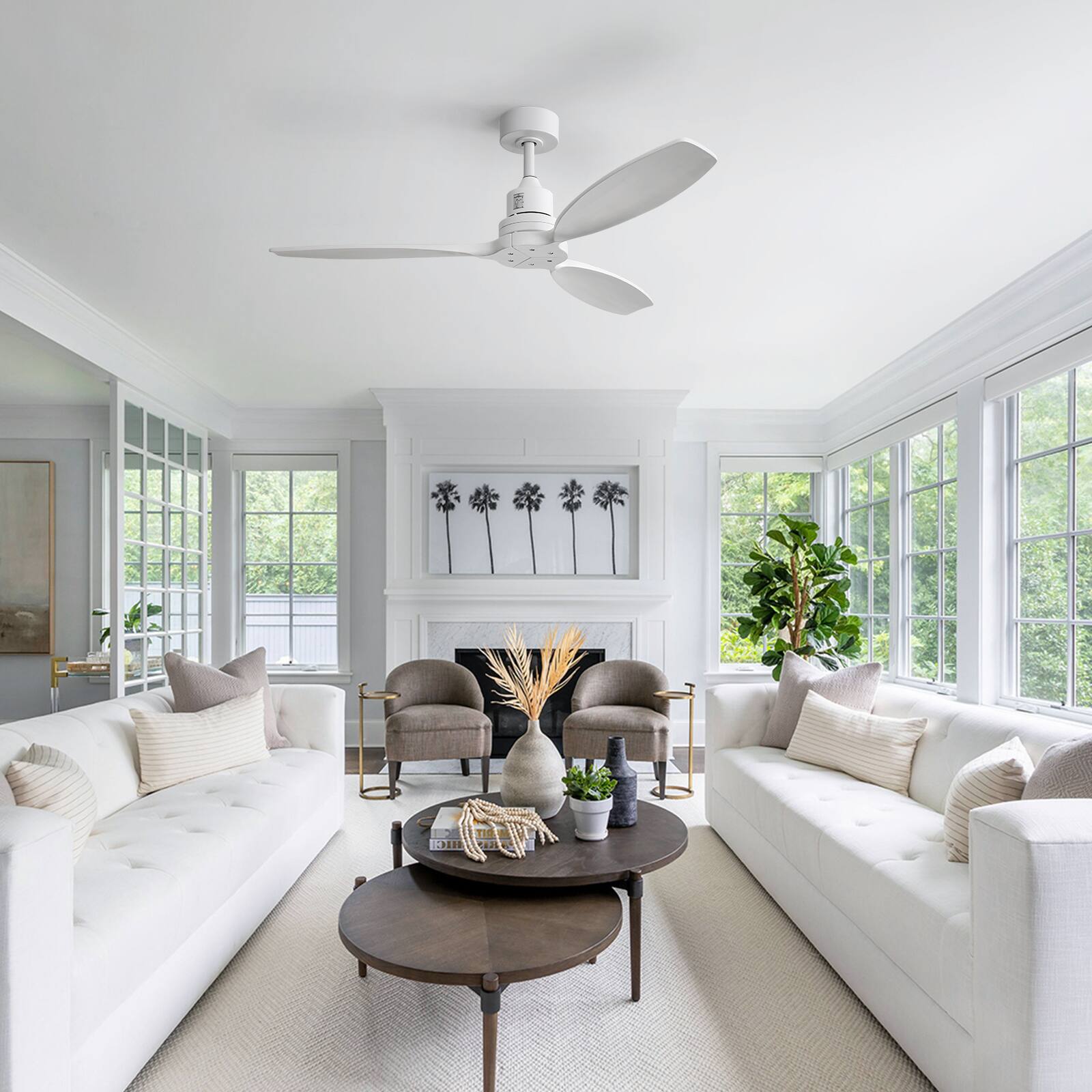 Alt View 5. Sofucor - 52" Wood Ceiling Fan No Light With Remote Quiet DC Motor Ceiling Fans for Living Room Bedroom Office Indoor Outdoor - White.