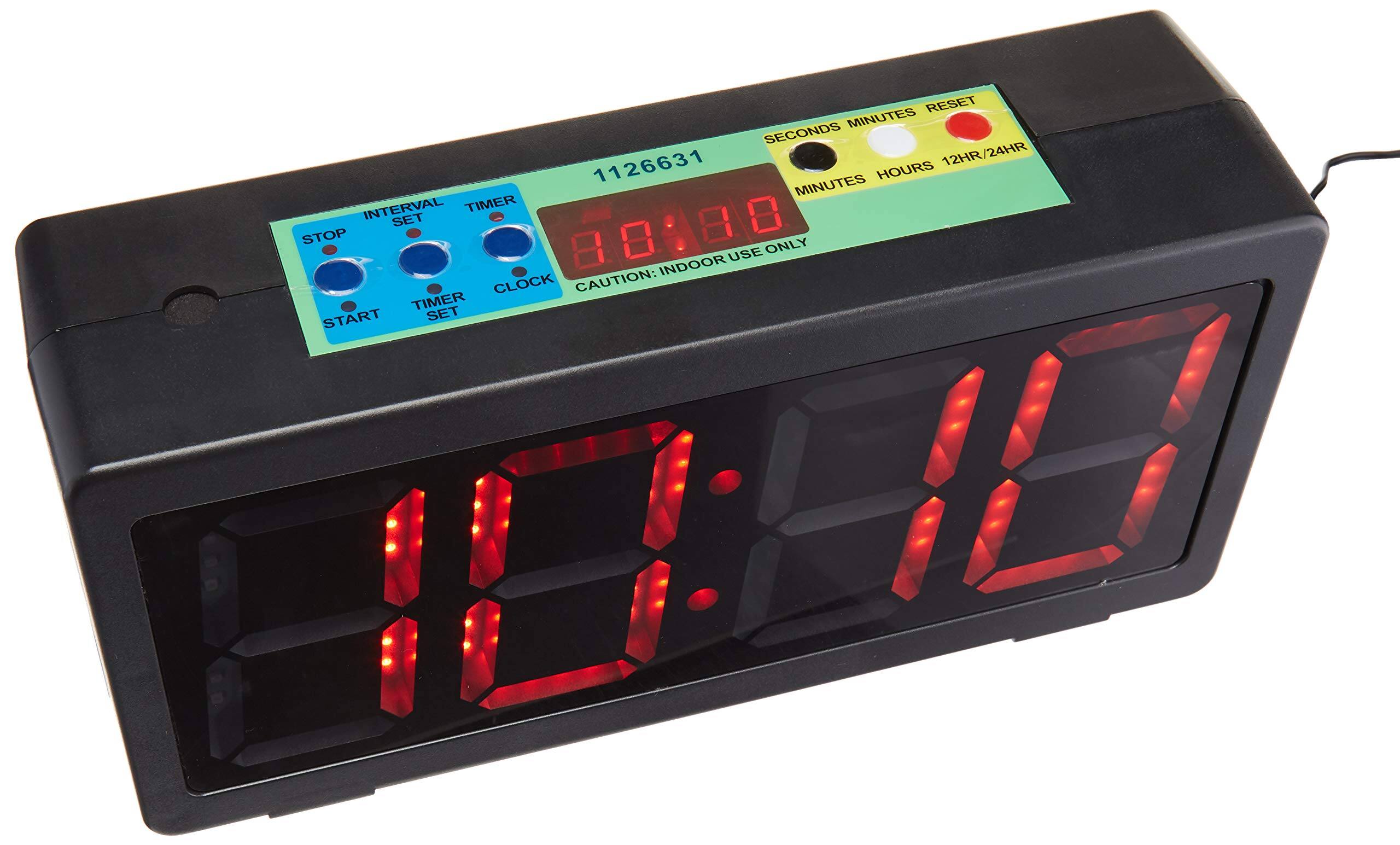 RESET MINUTES SECONDS  
1126631  
12HR/24HR  
HOURS MINUTES INTERVAL TIMER SET STOP  
ONLY USE INDOOR CLOCK  
CAUTION: TIMER START SET