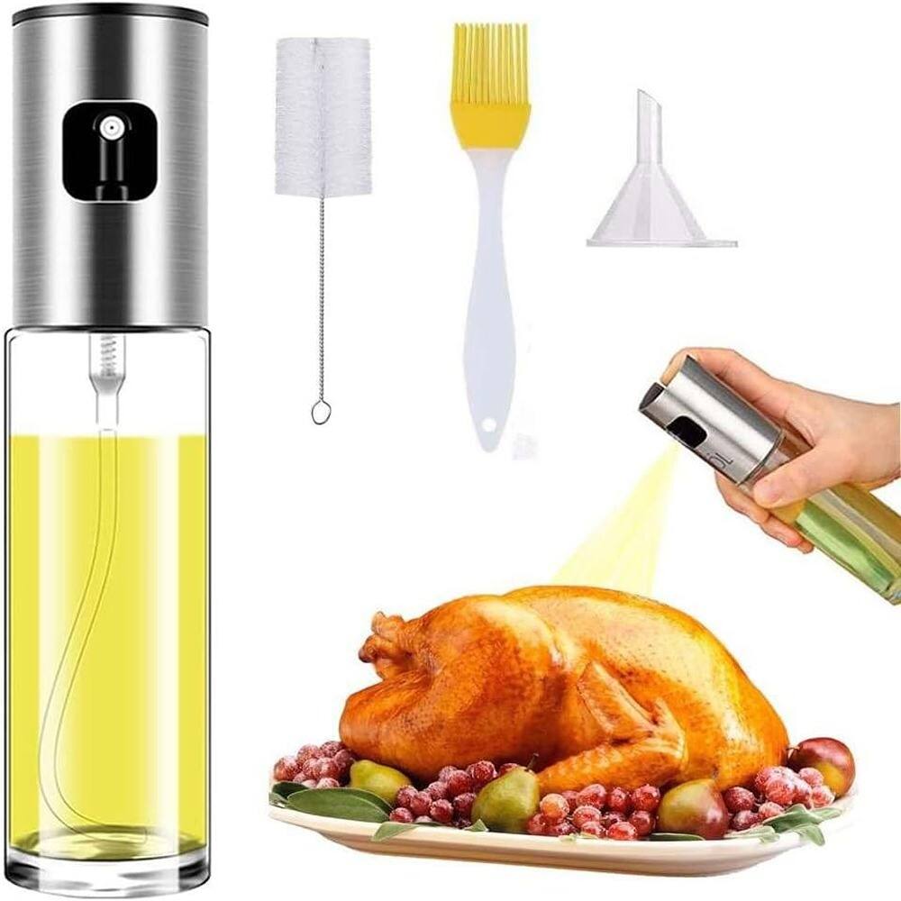 Alt View 1. Schertz - Stainless Steel Oil Sprayer, 3.5oz Glass Bottle with Brush – Silver.