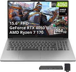 Lenovo - Upgraded - LOQ 15.6" Gaming Laptop,AMD Ryzen 7 170,RTX 4050,16GB RAM,1TB SSD+1TB Docking,Backlit Keyboard,Win 11 Pro - Gray