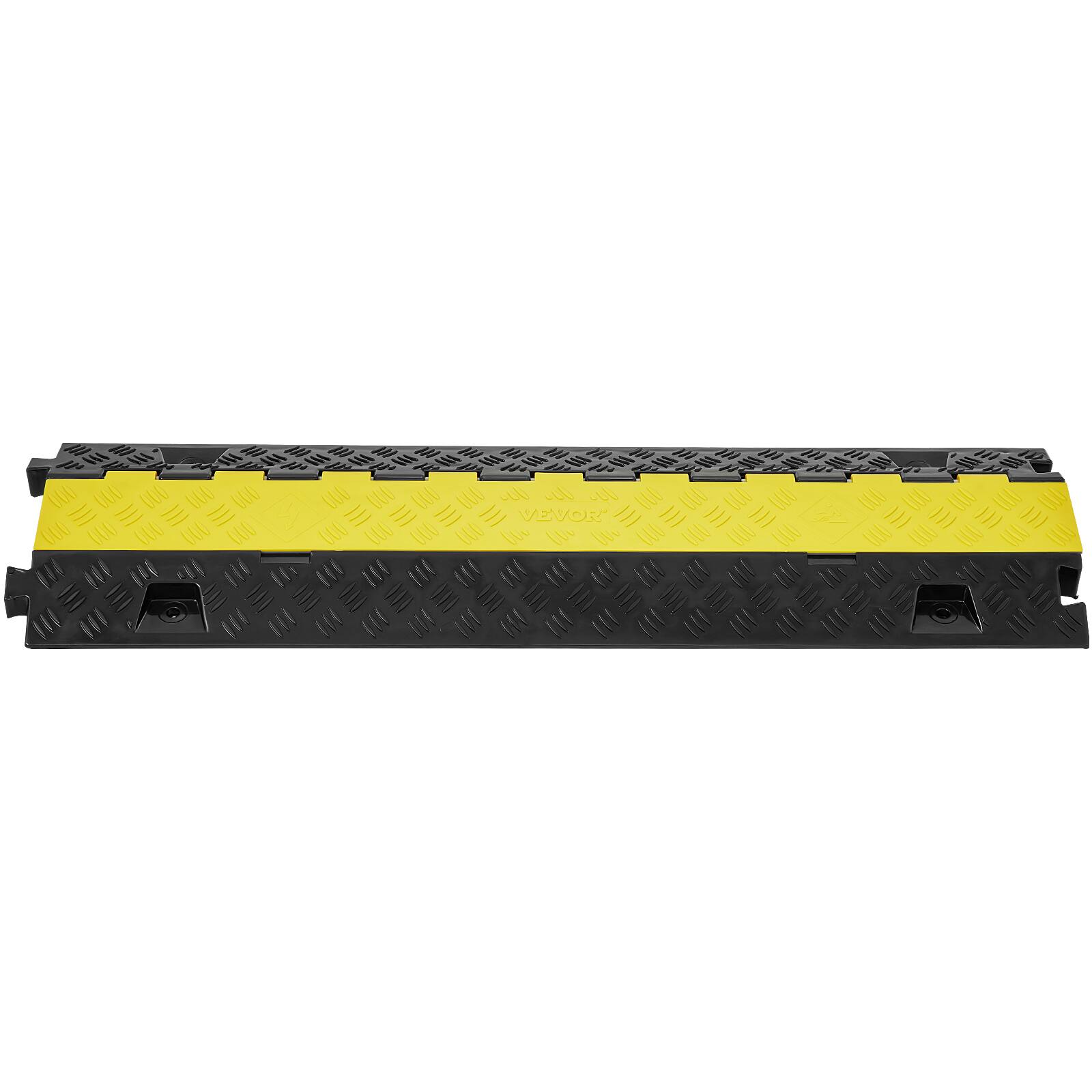Alt View 5. VEVOR - 5 PCs Cable Protector Ramp,2 Channel,22000 lbs/axle Capacity Heavy Duty TPU Wire Cover Ramp Hose Protector Ramp Driveway - Black and yellow.