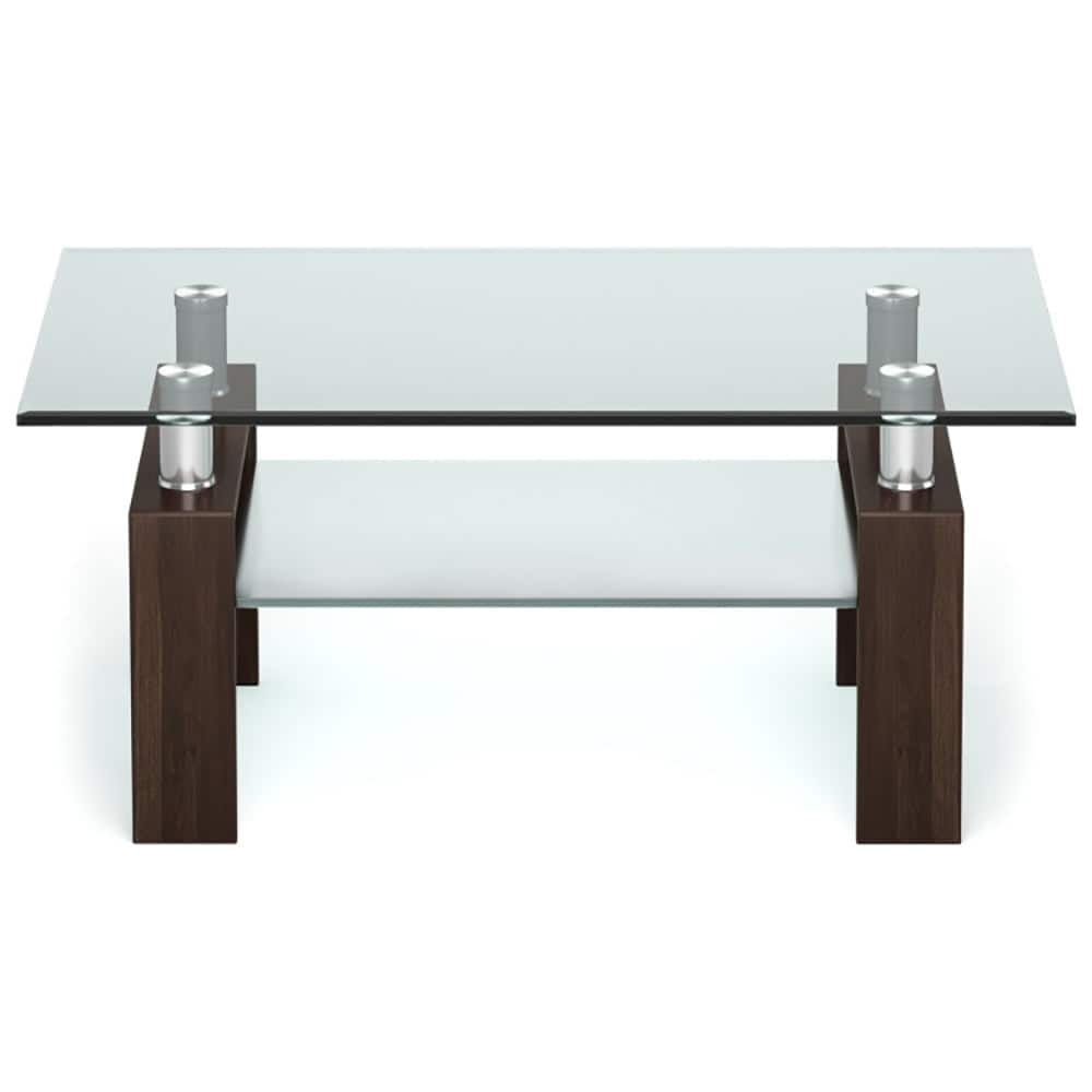 Kadyn - Coffee Table, Modern Sofa Table Tea Table,Rectangle Glass Coffee Table with Metal Legs for Living Room - Brown