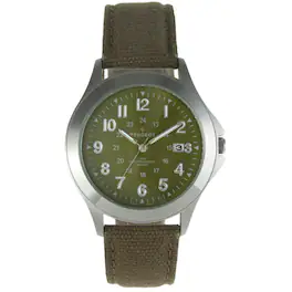 Peugeot - Men 40mm Military Dial Calendar Watch with Canvas Strap - Green