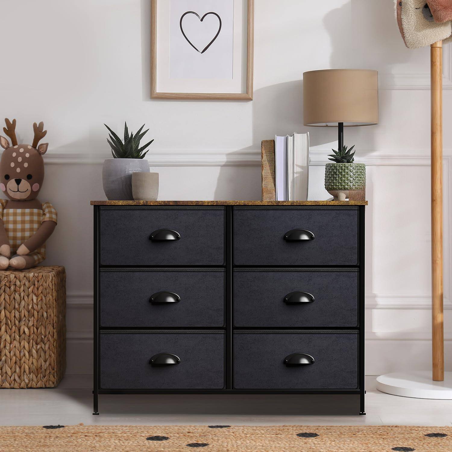 Angle. Sorbus - Sorbus Dresser with 6 Drawers, Furniture Storage Tower Unit for Bedroom, Hallway, Closet Wood Top Fabric Drawers Chest - Black/wood top.