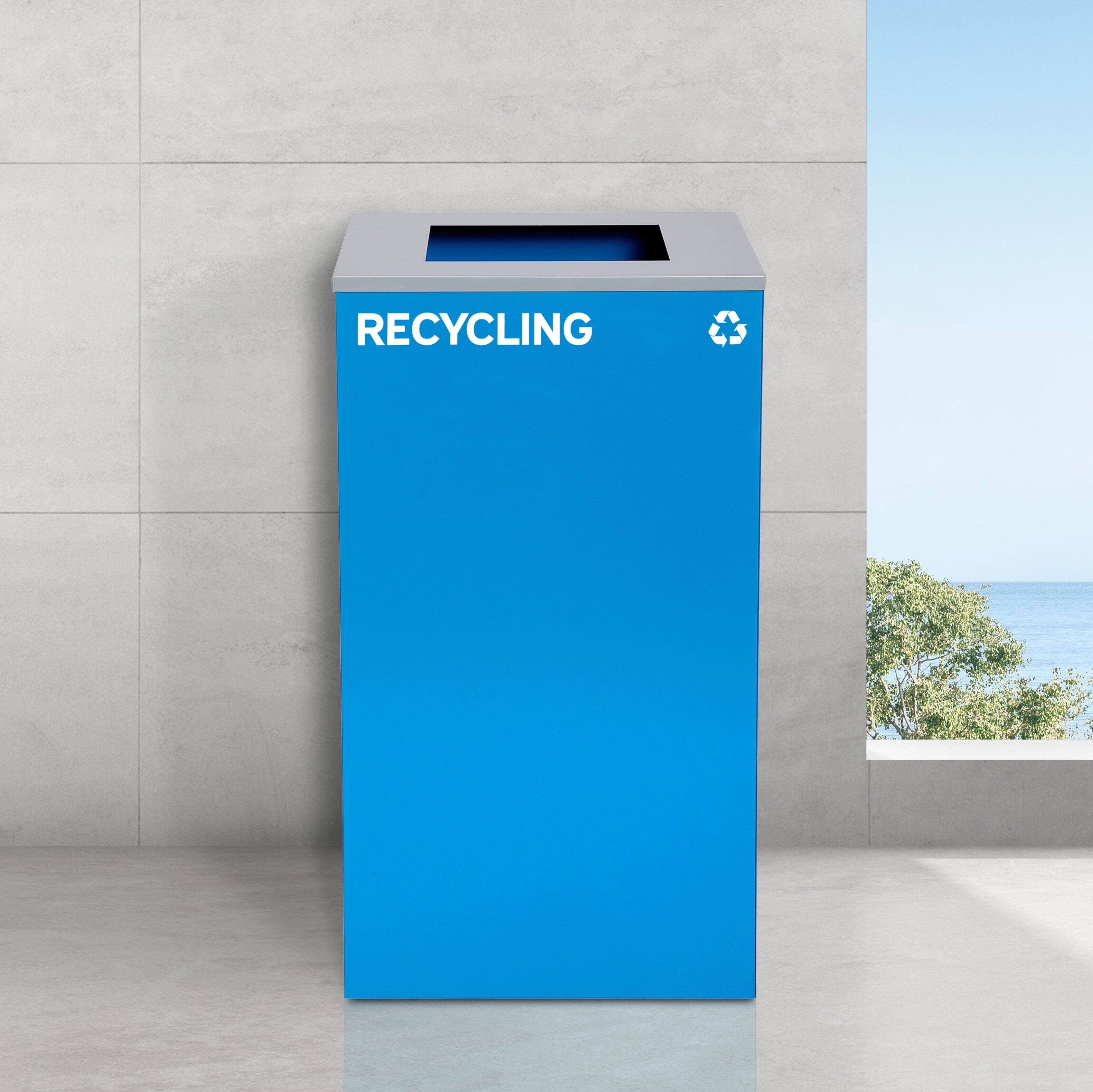 Alt View 8. Alpine Industries - 29 Gallon Steel Open Top Recycling and Trash Can Receptacle Set, 2-Pack - Black; Blue.