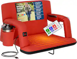 Alpcour - Heated Reclining Stadium Seat for Bleachers with Back Support - Extra-Wide - Red
