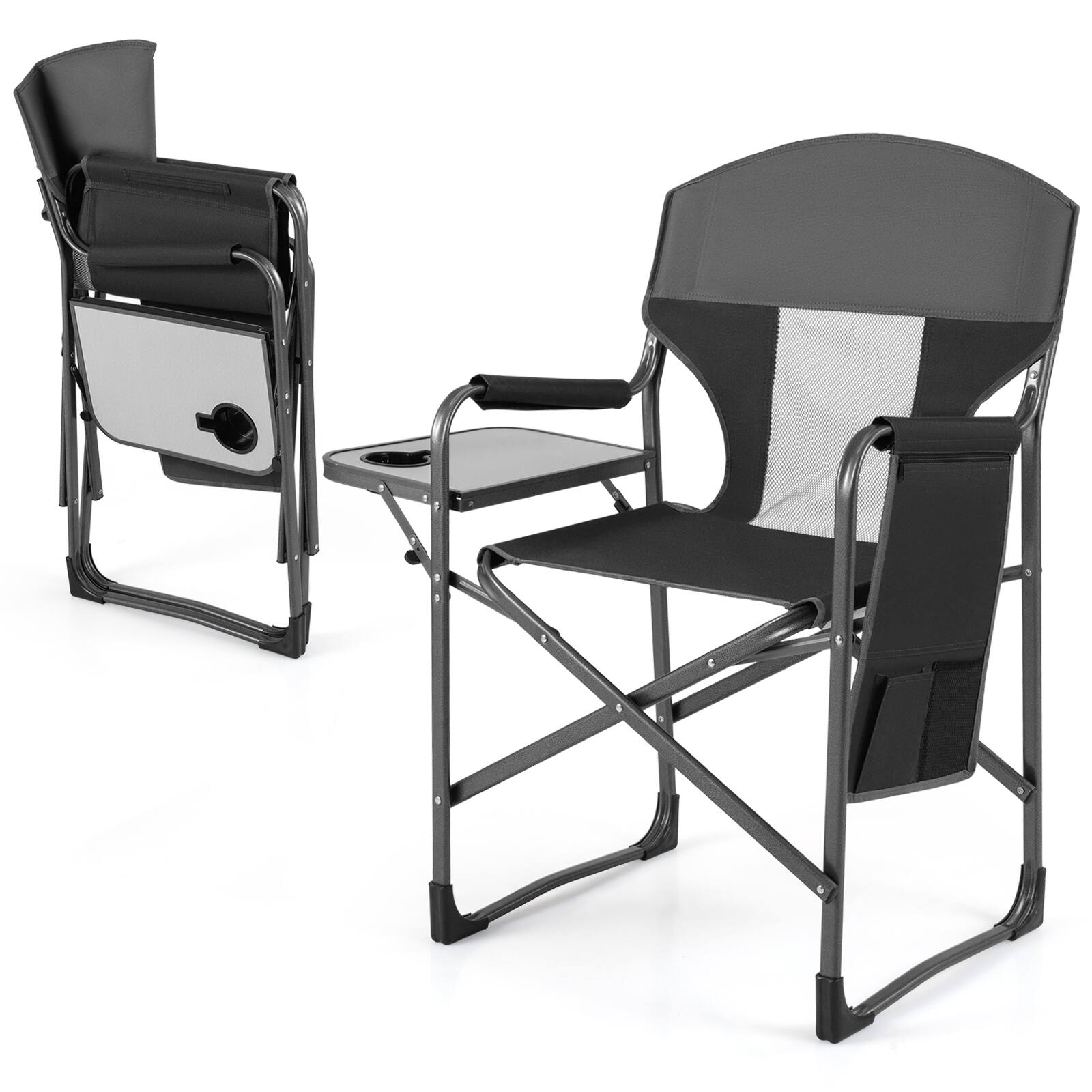 Alt View 9. Gymax - Gymax 2 Pcs Camping Chair Oversized Padded Portable Directors Chair w/ Side Table Black & Gray - Black.