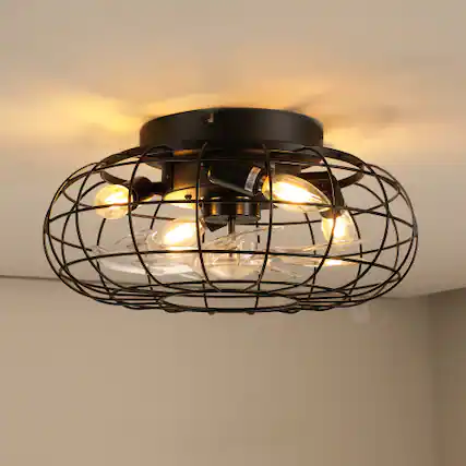 Front. LUCKY ONE - 15.7" Low Profile Bladeless Ceiling Fan with Light Remote 6-Speed - Matte Black.