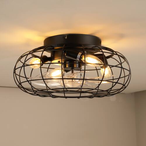 Front. LUCKY ONE - 15.7" Low Profile Bladeless Ceiling Fan with Light Remote 6-Speed - Matte Black.