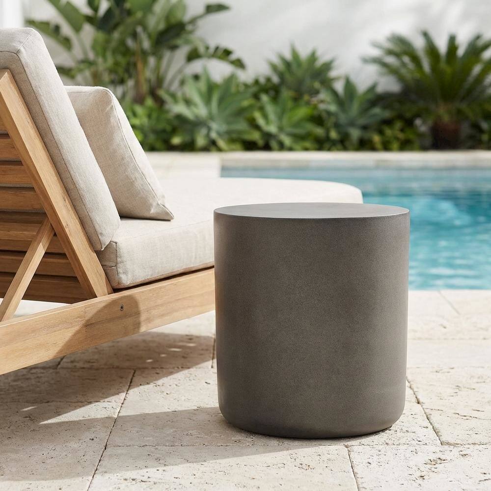 Left. Outdoor Escape - Outdoor patio concrete stool with modern design for outdoor use - Gray.