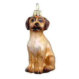 Joy to the World Collectibles - Joy to the World Puggle Sitting Dog Polish Blown Glass Christmas Ornament - Brown