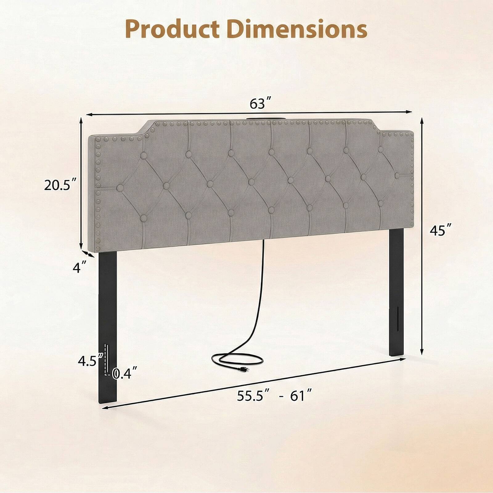 Product Dimensions: 63" x 20.5" x 45" x 4" x 4.5" x 0.4" x 55.5" - 61"