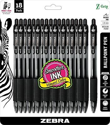 Zebra - Z-Grip Retractable Ballpoint Pen, Medium Point, 1.0mm, Black Ink, 18 Pack (ZEB22218)