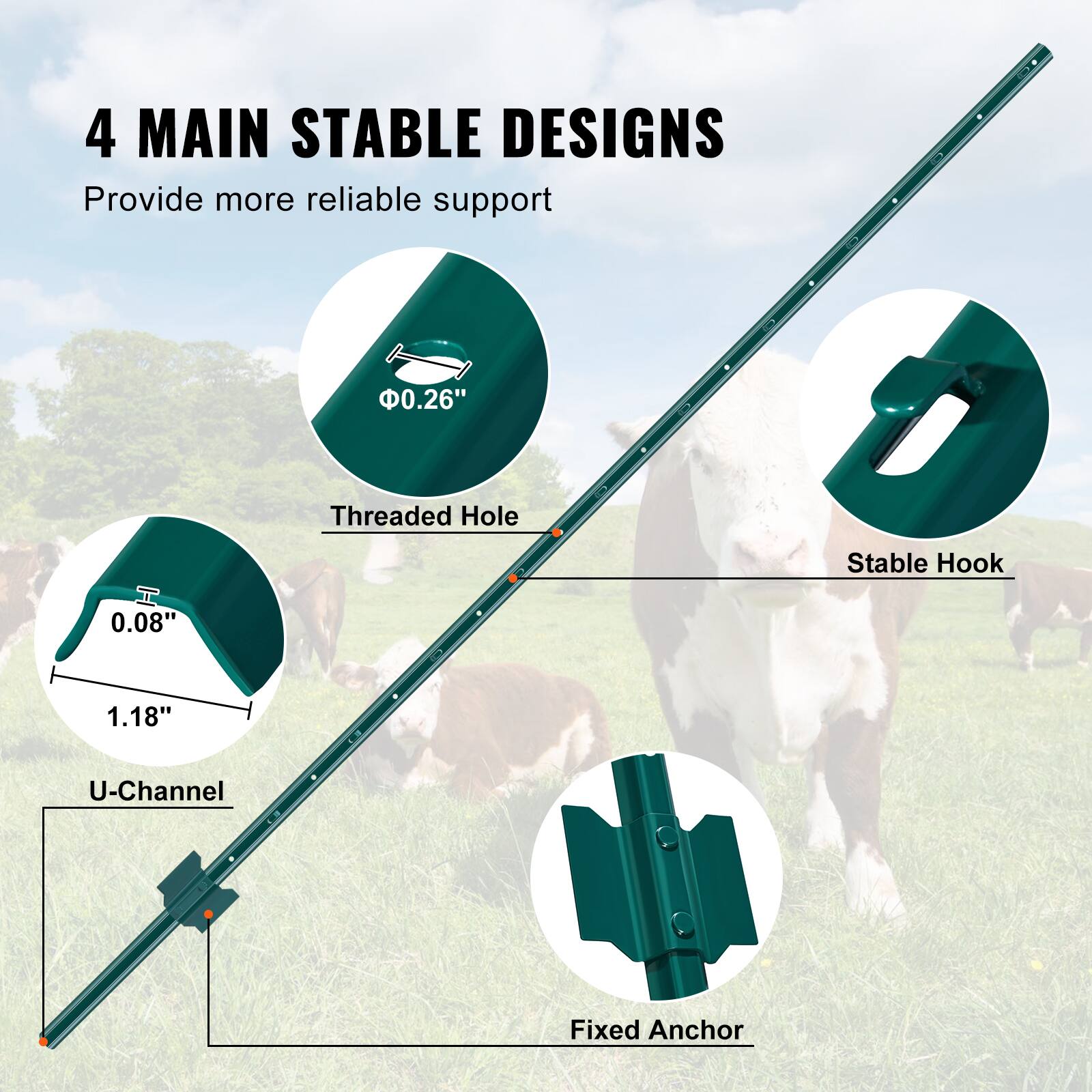 4 MAIN STABLE DESIGNS
Provide more reliable support

0.26" Threaded Hole
0.08" U-Channel
1.18" Fixed Anchor
Stable Hook