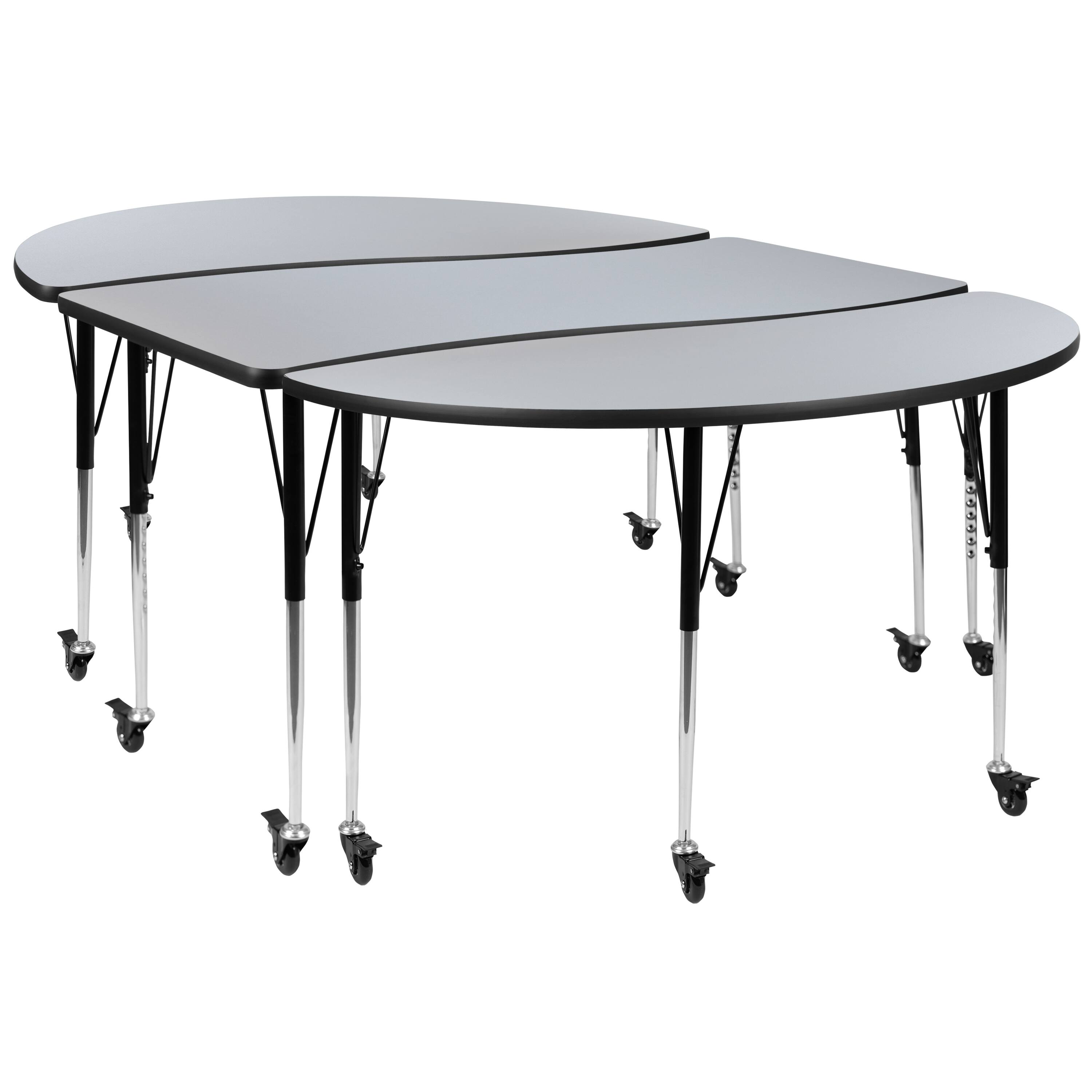 Alt View 1. Emma + Oliver - 3 Mobile Piece 86" Oval Wave Collaborative Grey Adjustable Activity Table Set - Grey.