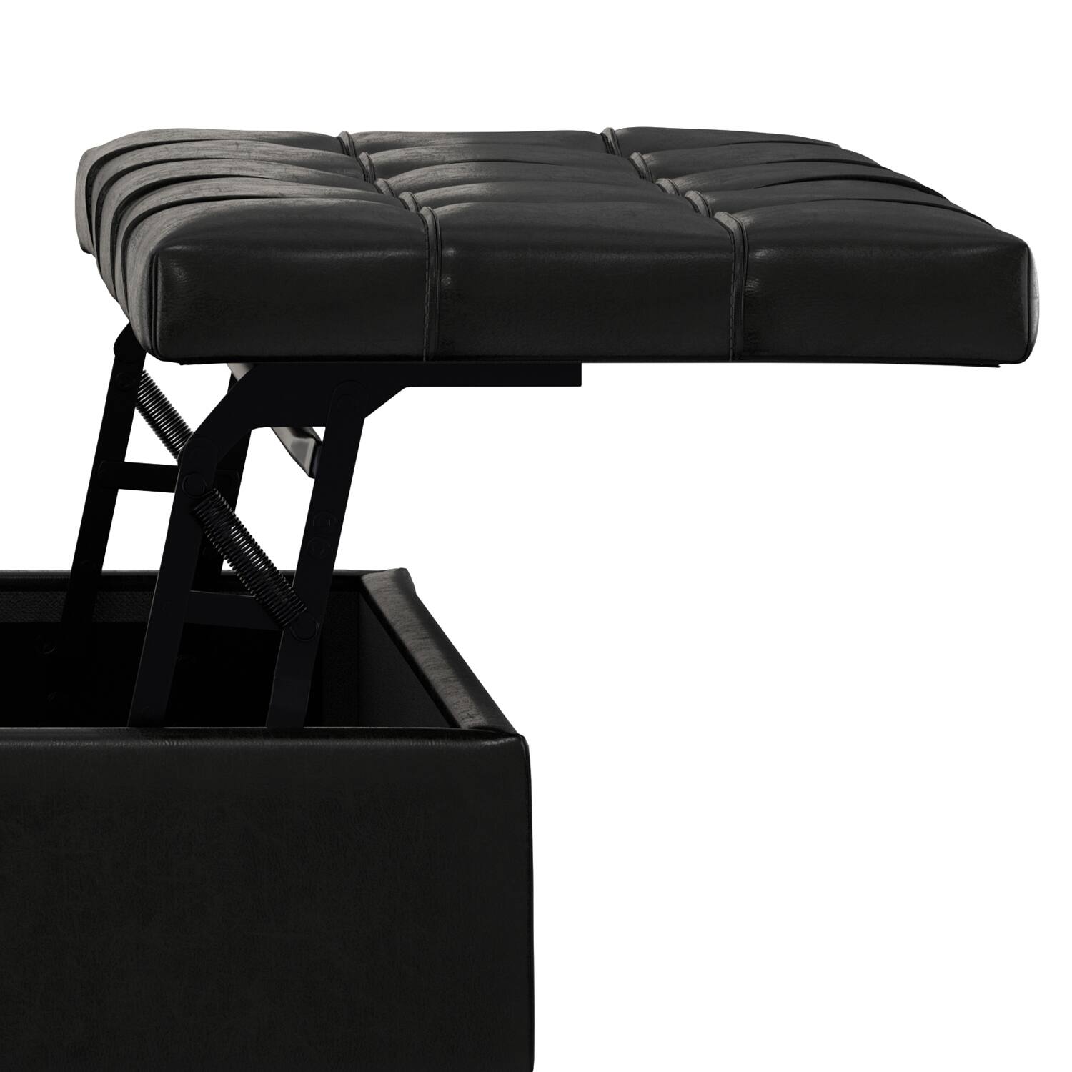 Alt View 9. Simpli Home - Mariah 36 inch Contemporary Rectangle Lift Top Table Storage Ottoman in Midnight Black PU Black faux leather, Assembled - Midnight Black.