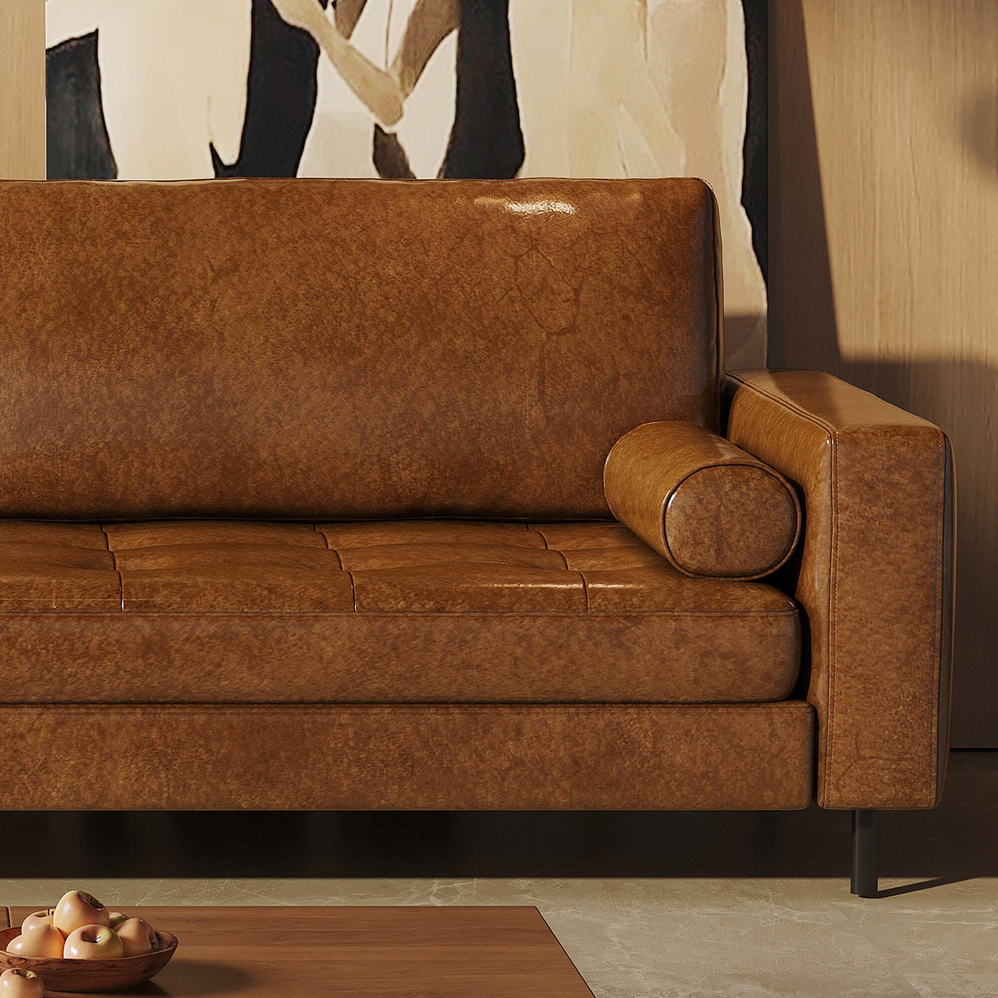 Alt View 1. luck idea - 80.31" Luxury Oil-Waxed Leather Sofa, High-End Vintage Sofa, Sturdy Frame, Comfortable Seating - Brown.