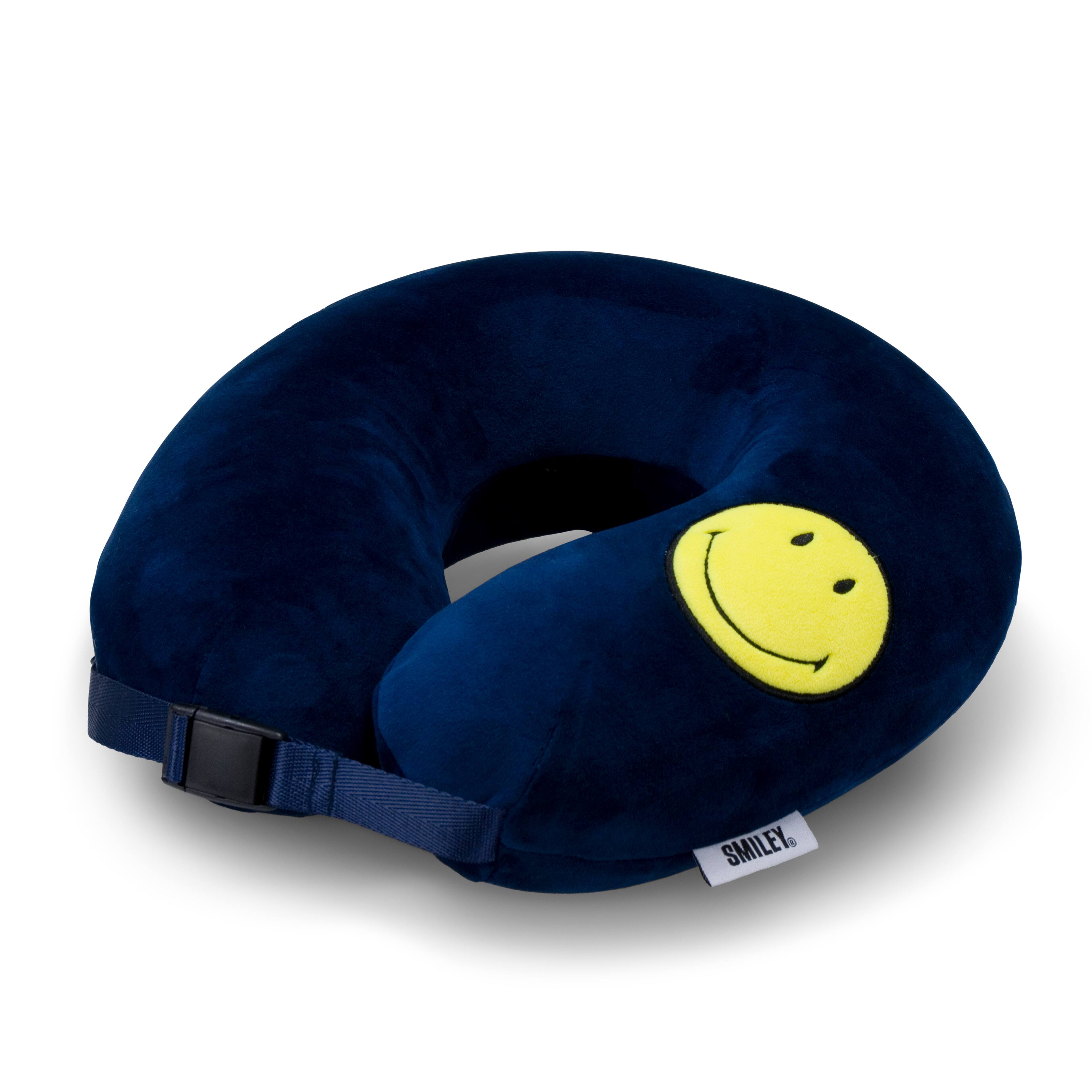 Alt View 1. Smiley World - SMILEY Navy Smiley Patch Marshmallow Memory Foam Travel Pillow - Navy.