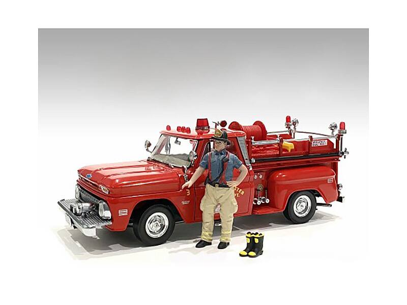 Back. American Diorama - "Firefighters" Getting Ready Figure with Boots Accessory for 1/24 Scale Models by American Diorama - Multi.