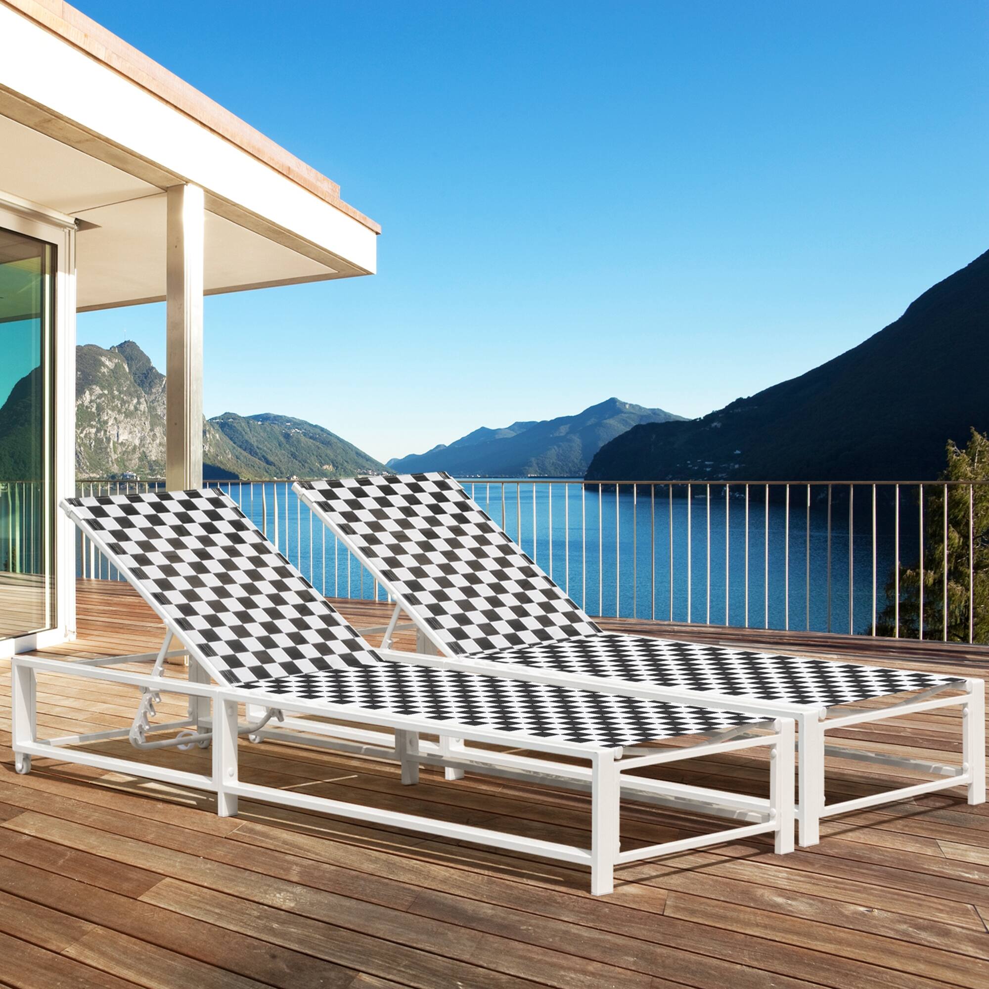 Alt View 3. Costway - Costway Patio Lounge Chair Chaise Adjustable Reclining Chair Garden Deck Wheel - Black, White.