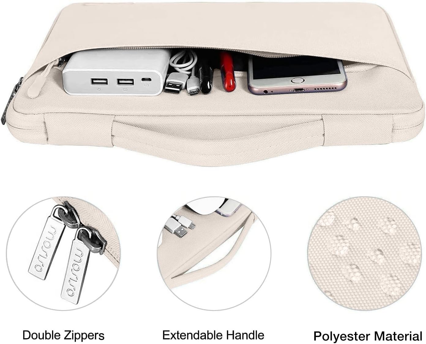 Mosiso Miro Double Zippers Extendable Handle Polyester Material